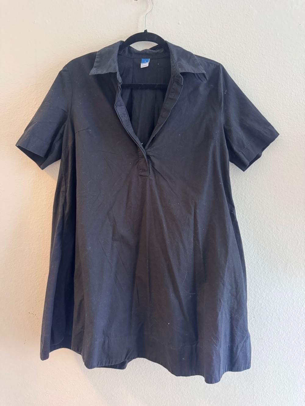 Old Navy Black Collared Short Sleeve Dress with Pockets, Size Small